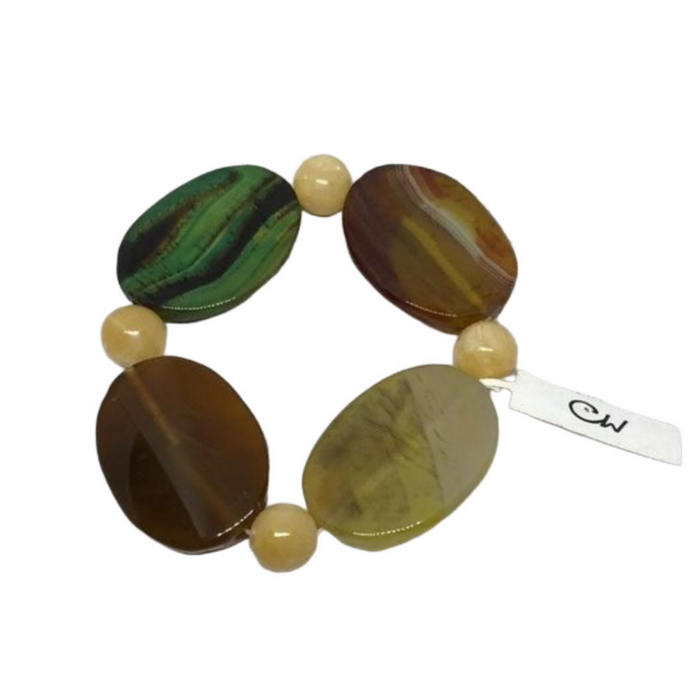 NWT CW natural polished stone stretch bracelet boho style